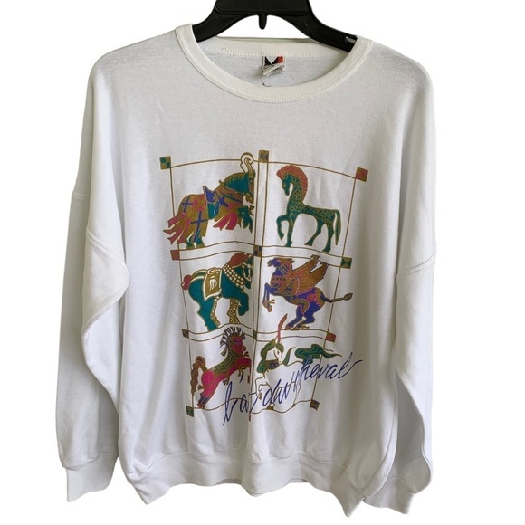 Vintage Horses L’art De Cheval Crewneck Sweatshirt Size Medium Made in USA Ky - Picture 1 of 6